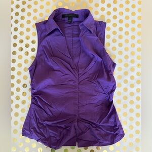 Express Purple Ruched Notched Collar Blouse